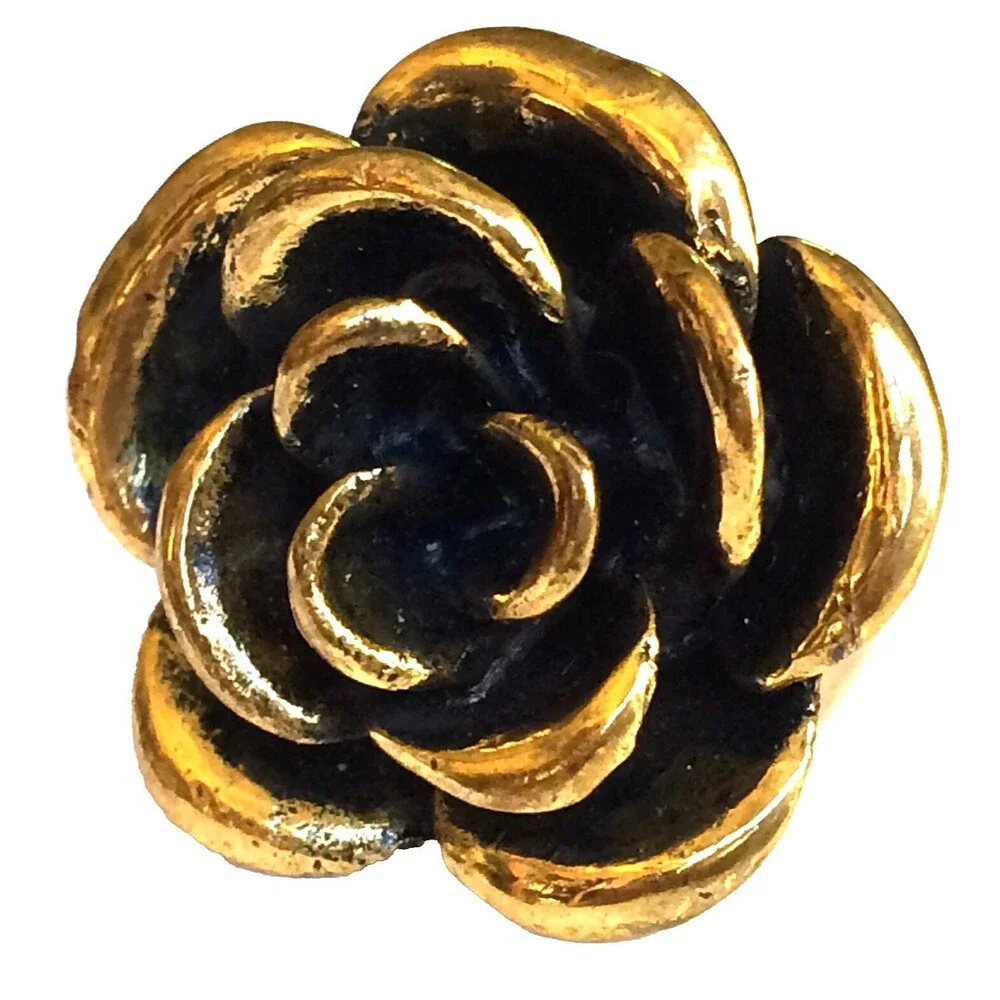 Vtg Gold Tone Rose Flower Bloom Cocktail Ring Size 6 7 8 Chunky Statement Boho
